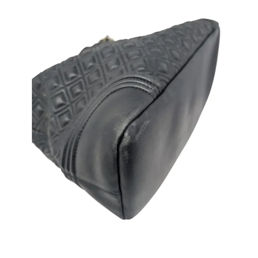 Tory Burch Fleming‎ Black Leather Shoulder Bag Quilted Chain Top Zip